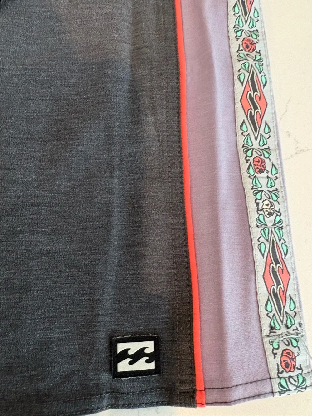 Billabong Charcoal Boardshorts with Coral Trim and Black Drawstring